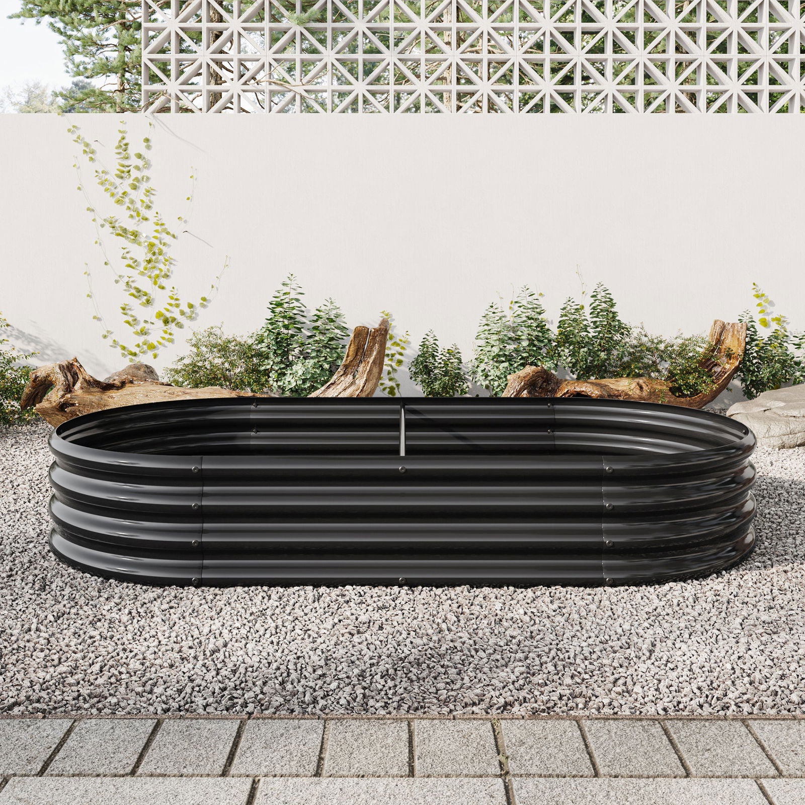 Raised Garden Bed Outdoor, Oval Large Metal Raised Planter Bed for for Plants, Vegetables, and Flowers - Black himalipasal