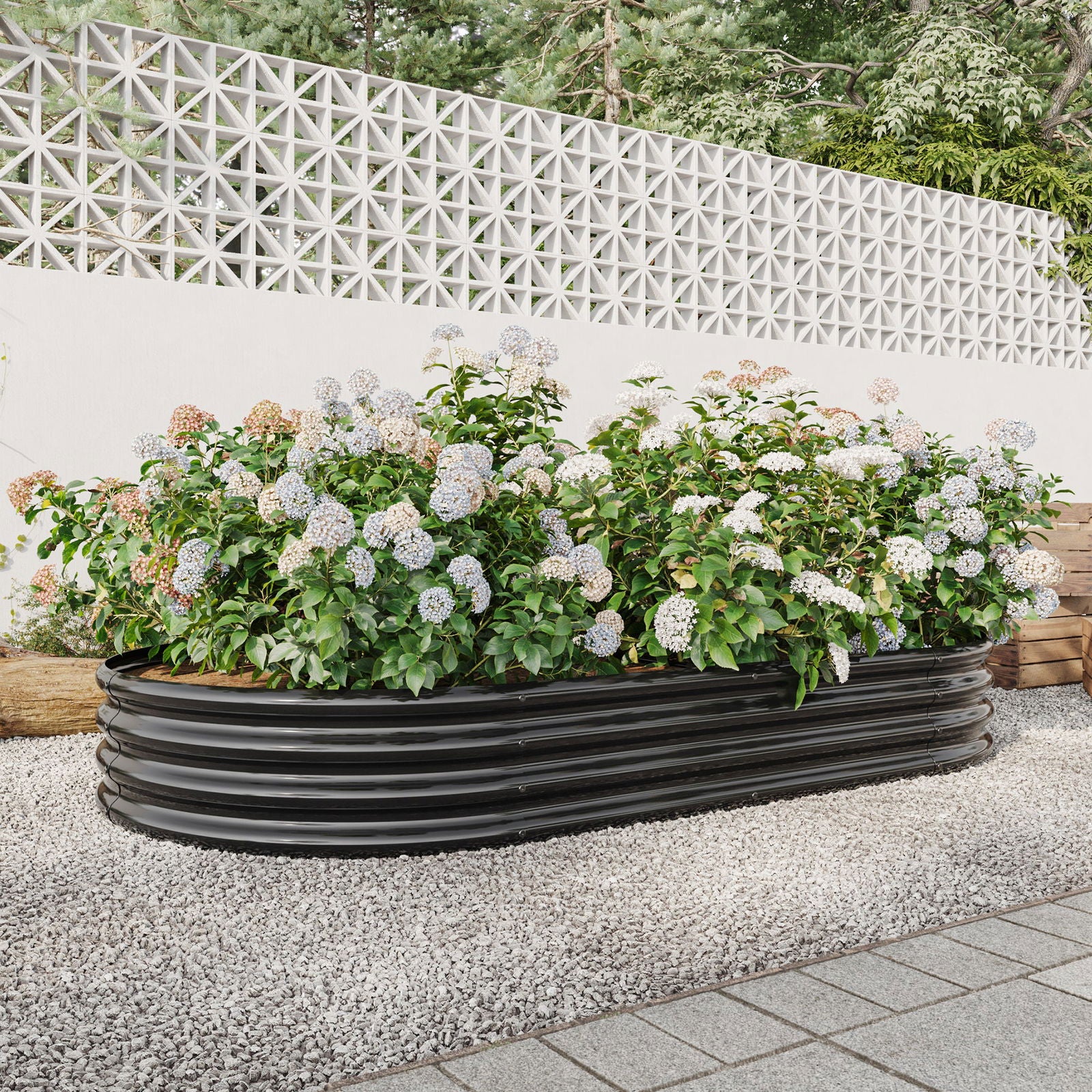 Raised Garden Bed Outdoor, Oval Large Metal Raised Planter Bed for for Plants, Vegetables, and Flowers - Black himalipasal