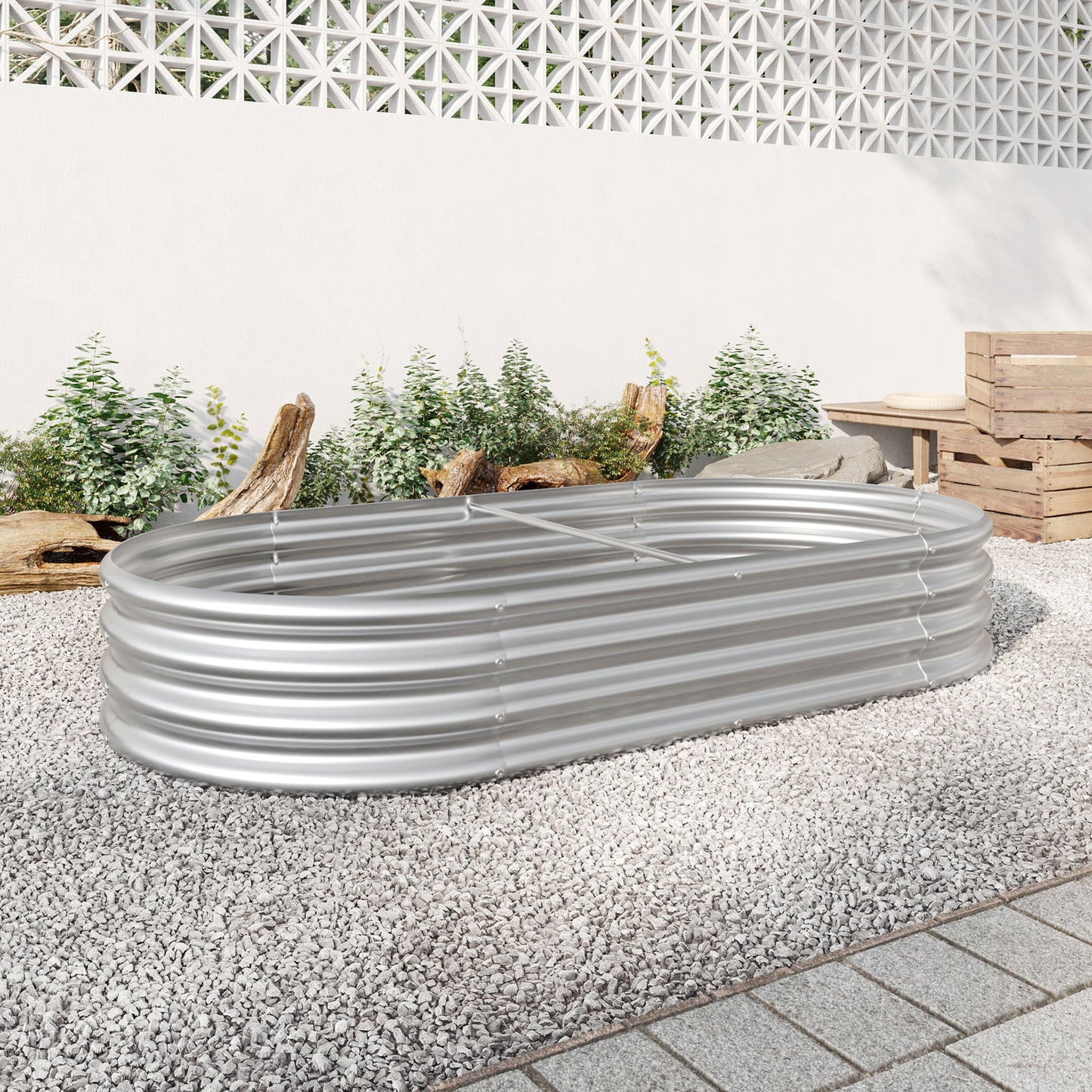 Raised Garden Bed Outdoor, Oval Large Metal Raised Planter Bed for for Plants, Vegetables, and Flowers - Silver himalipasal