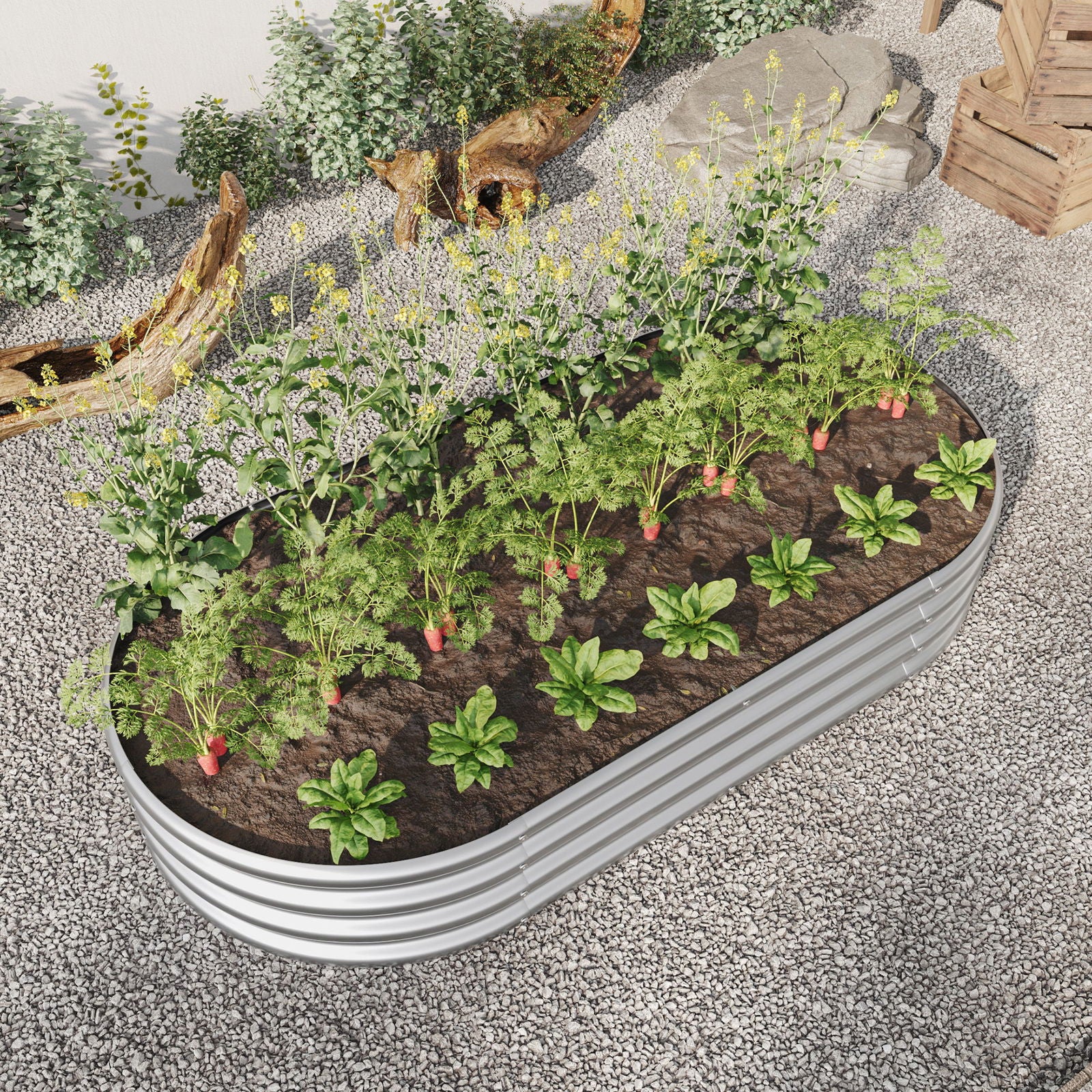 Raised Garden Bed Outdoor, Oval Large Metal Raised Planter Bed for for Plants, Vegetables, and Flowers - Silver himalipasal