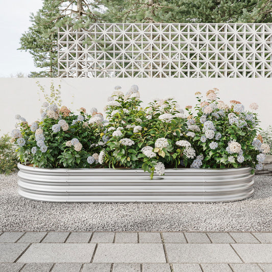 Raised Garden Bed Outdoor, Oval Large Metal Raised Planter Bed for for Plants, Vegetables, and Flowers - Silver himalipasal