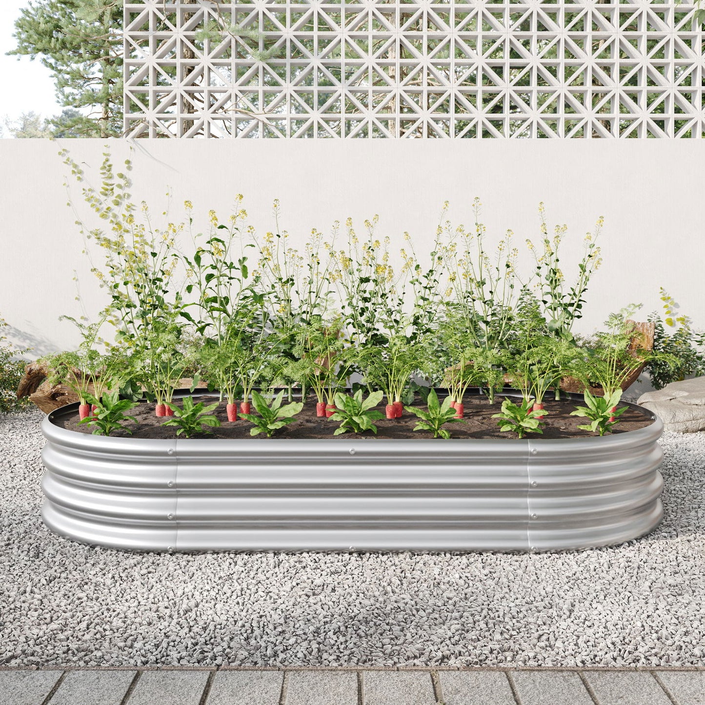 Raised Garden Bed Outdoor, Oval Large Metal Raised Planter Bed for for Plants, Vegetables, and Flowers - Silver himalipasal