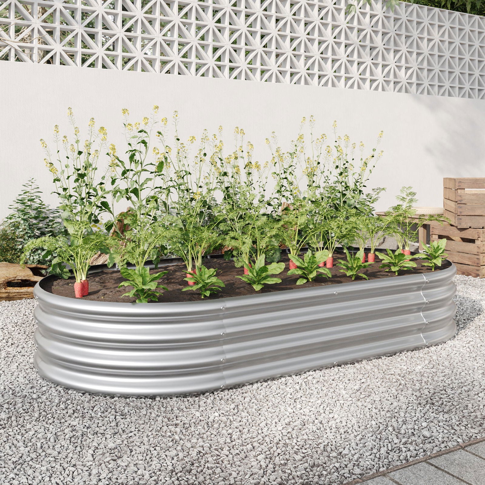 Raised Garden Bed Outdoor, Oval Large Metal Raised Planter Bed for for Plants, Vegetables, and Flowers - Silver himalipasal