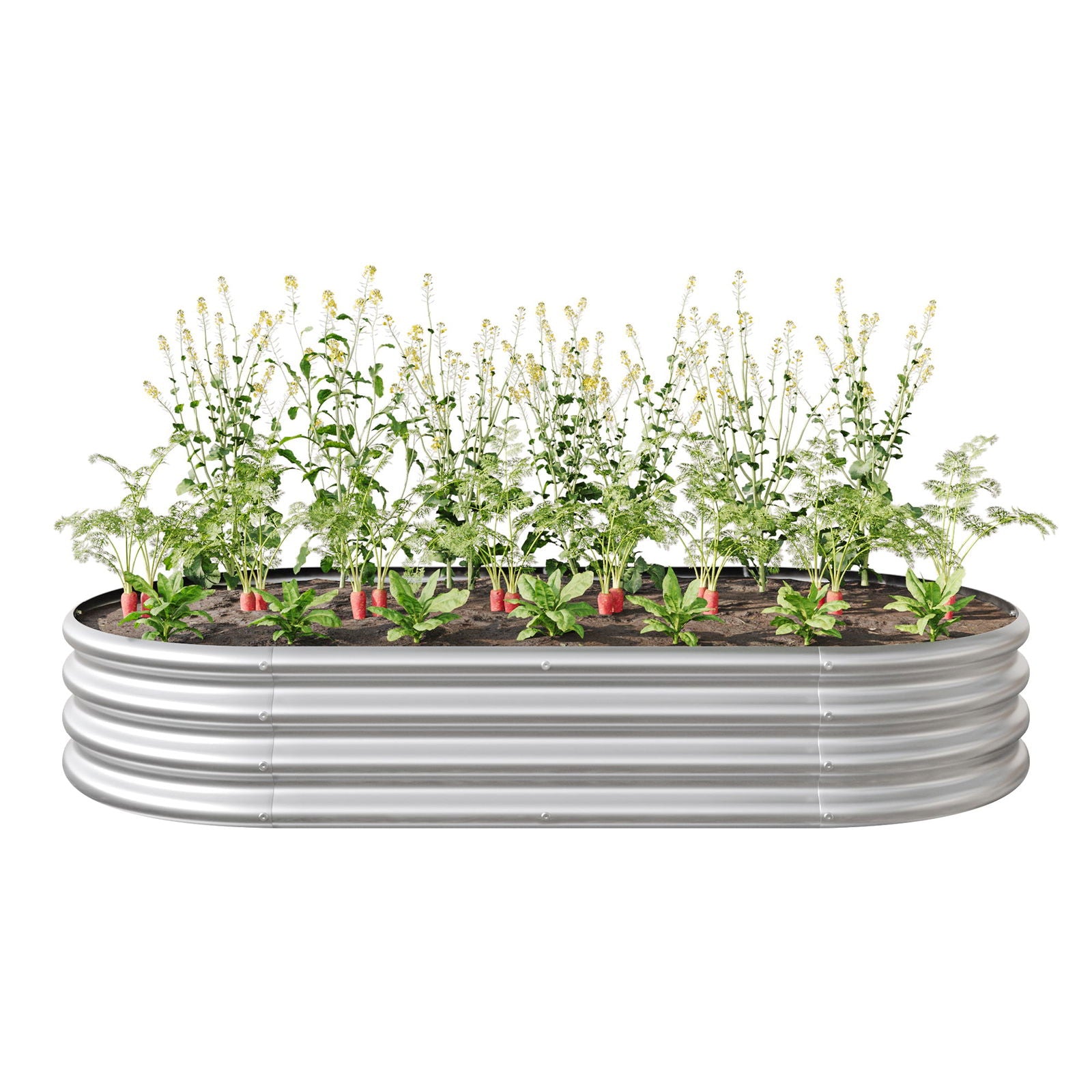 Raised Garden Bed Outdoor, Oval Large Metal Raised Planter Bed for for Plants, Vegetables, and Flowers - Silver himalipasal