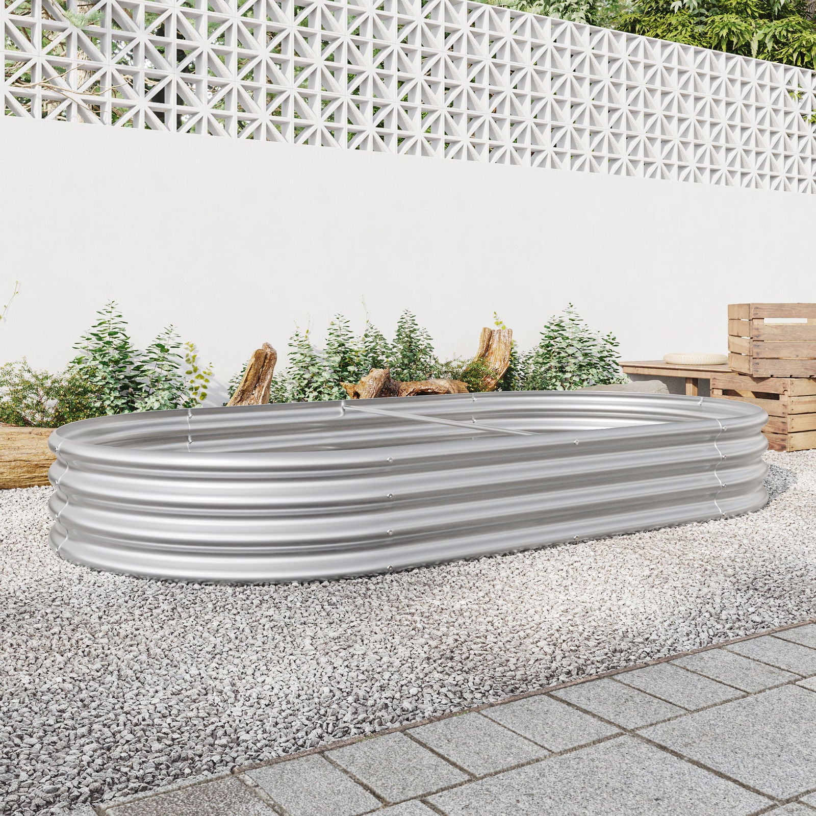 Raised Garden Bed Outdoor, Oval Large Metal Raised Planter Bed for for Plants, Vegetables, and Flowers - Silver himalipasal