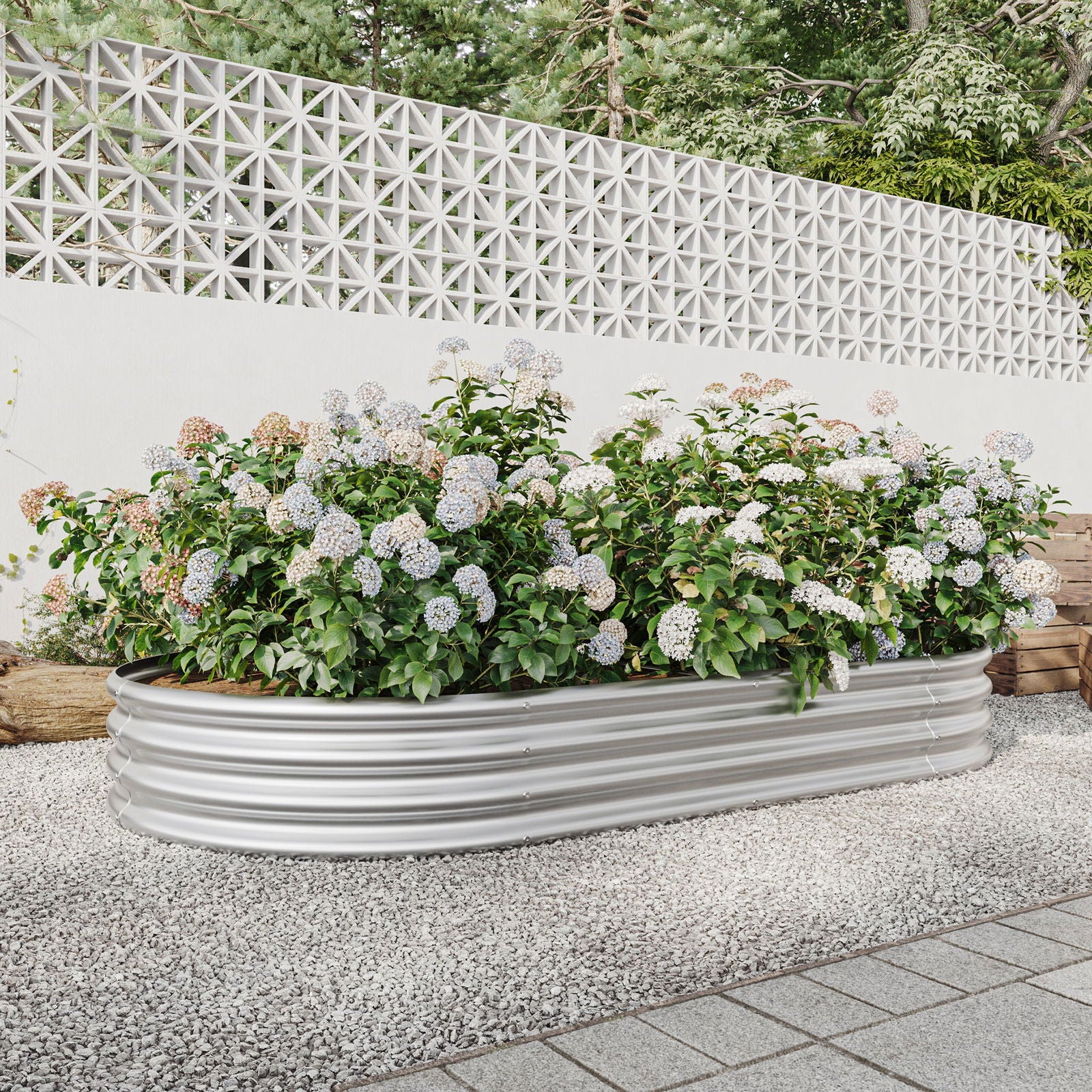 Raised Garden Bed Outdoor, Oval Large Metal Raised Planter Bed for for Plants, Vegetables, and Flowers - Silver himalipasal