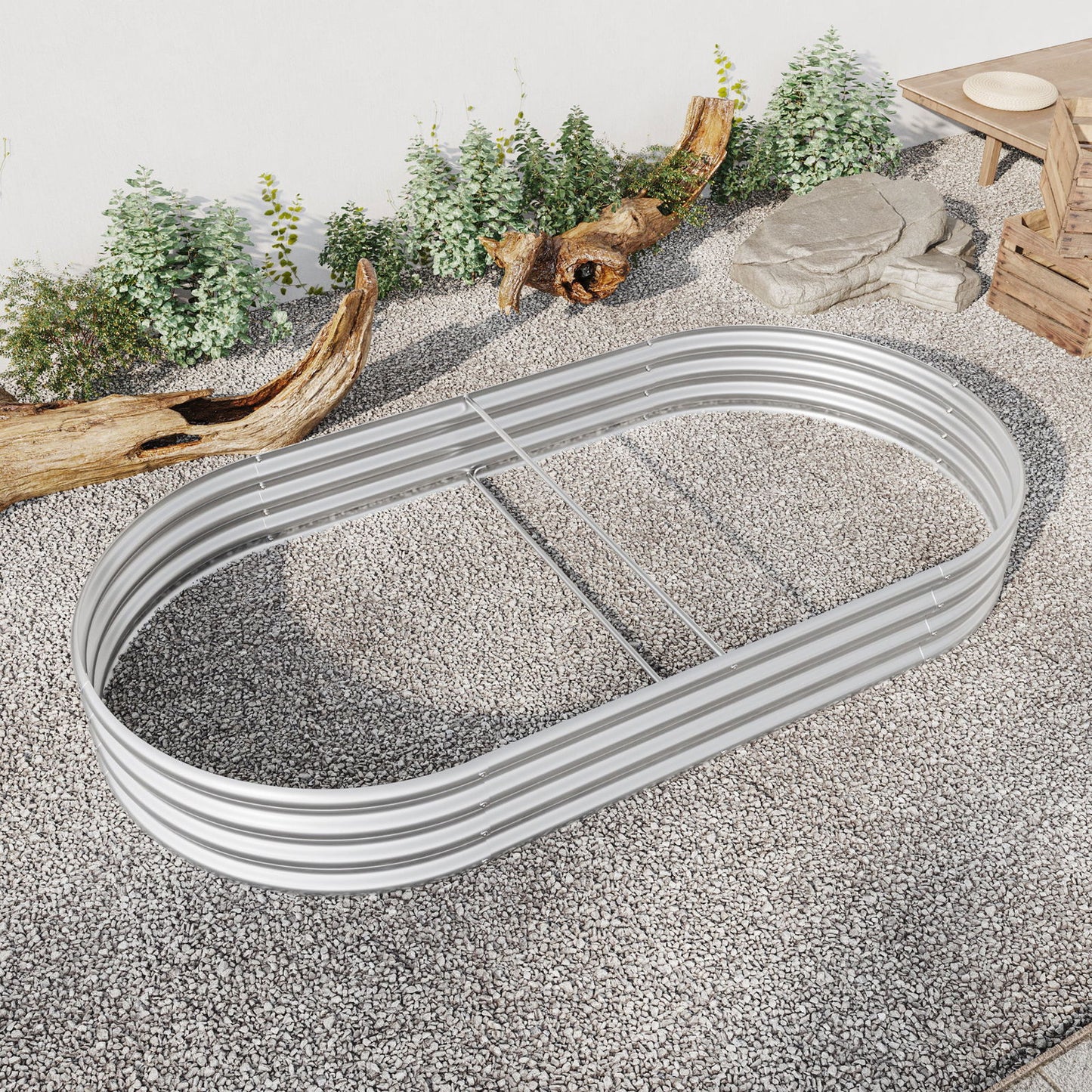 Raised Garden Bed Outdoor, Oval Large Metal Raised Planter Bed for for Plants, Vegetables, and Flowers - Silver himalipasal