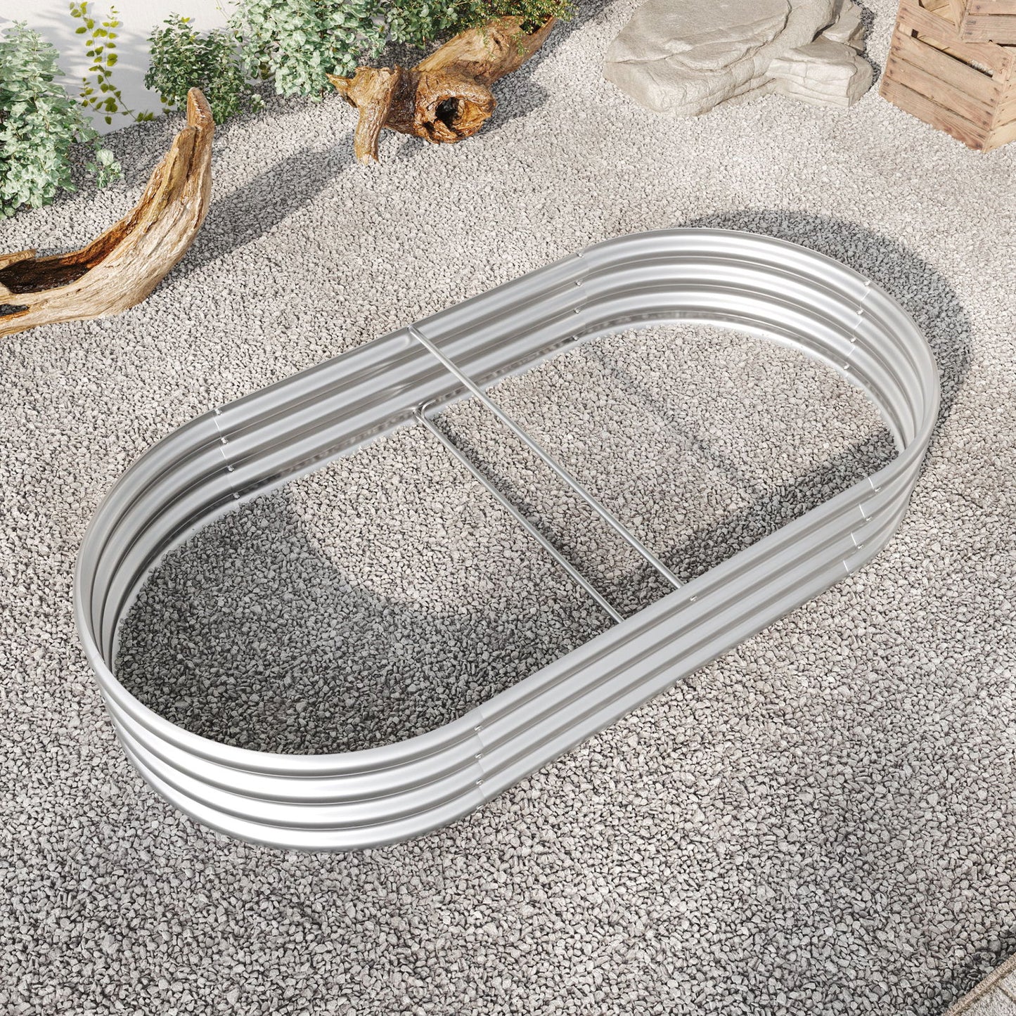 Raised Garden Bed Outdoor, Oval Large Metal Raised Planter Bed for for Plants, Vegetables, and Flowers - Silver himalipasal