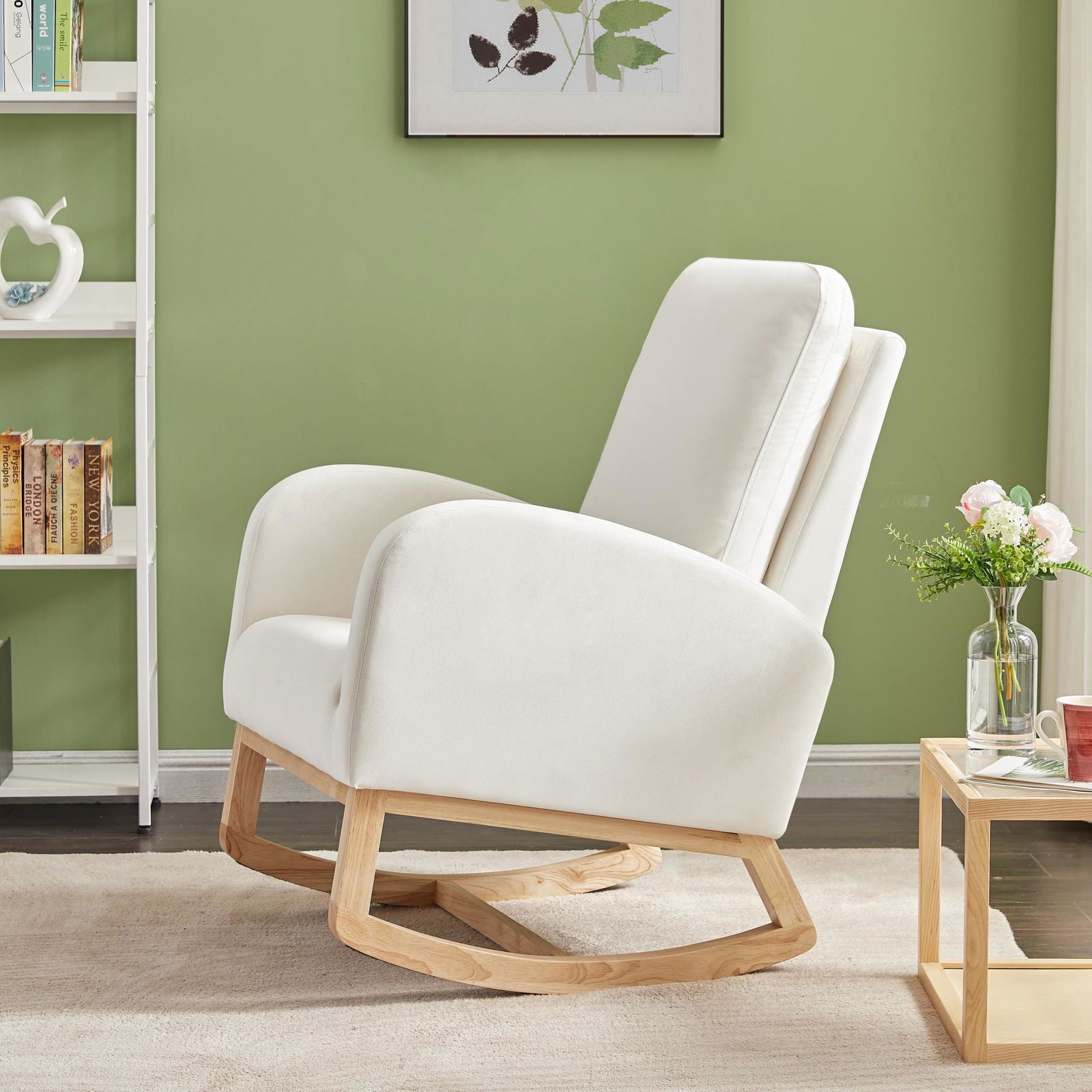 Rocking Chair Mid-Century Modern Rocking Armchair Upholstered Tall Back Accent Glider Rocker himalipasal