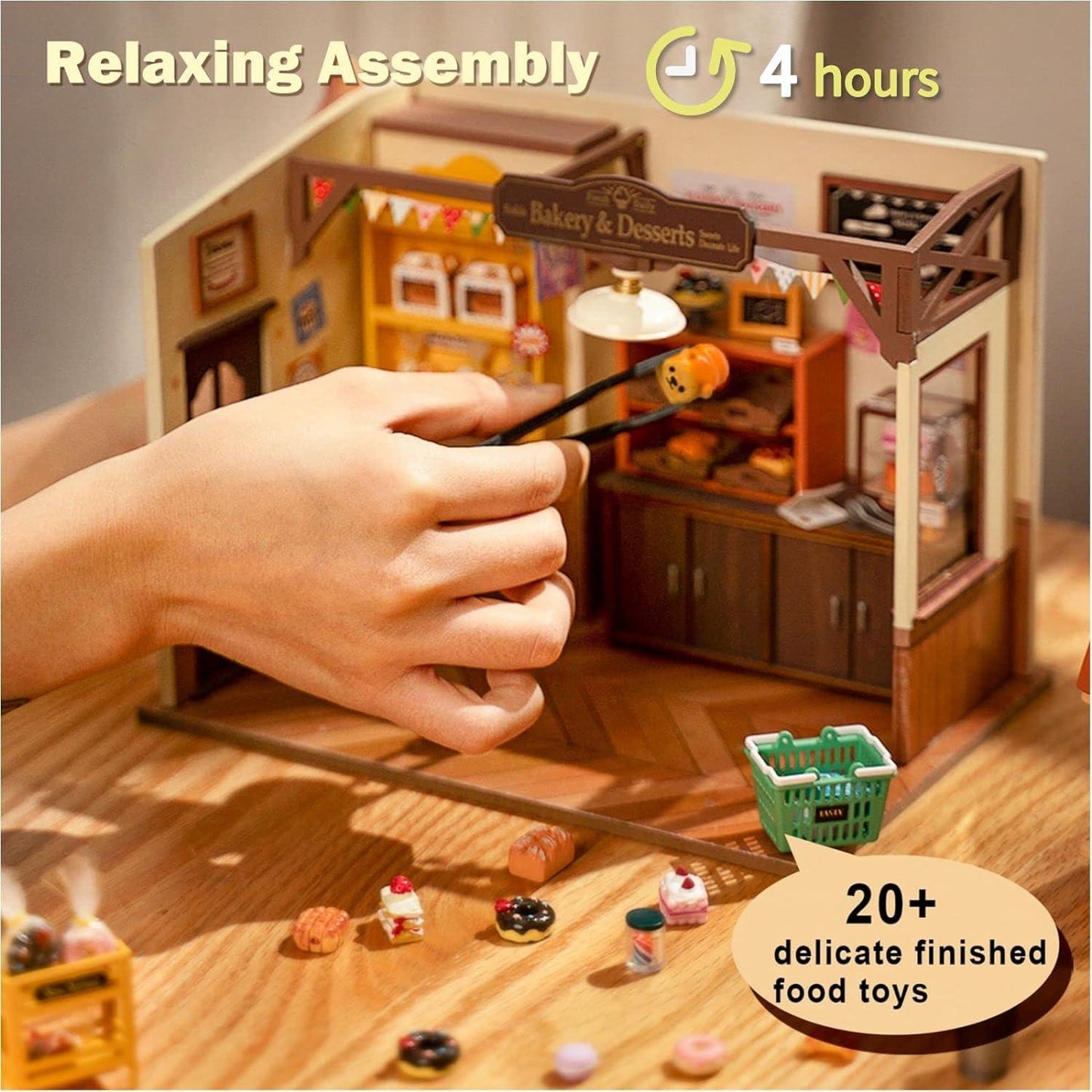 Rolife DIY Miniature Doll House Kit, Build Becka's Bakery Diorama House Building Set with LED Room Hobby Craft for Aduls Uniue Gifts for Teens himalipasal