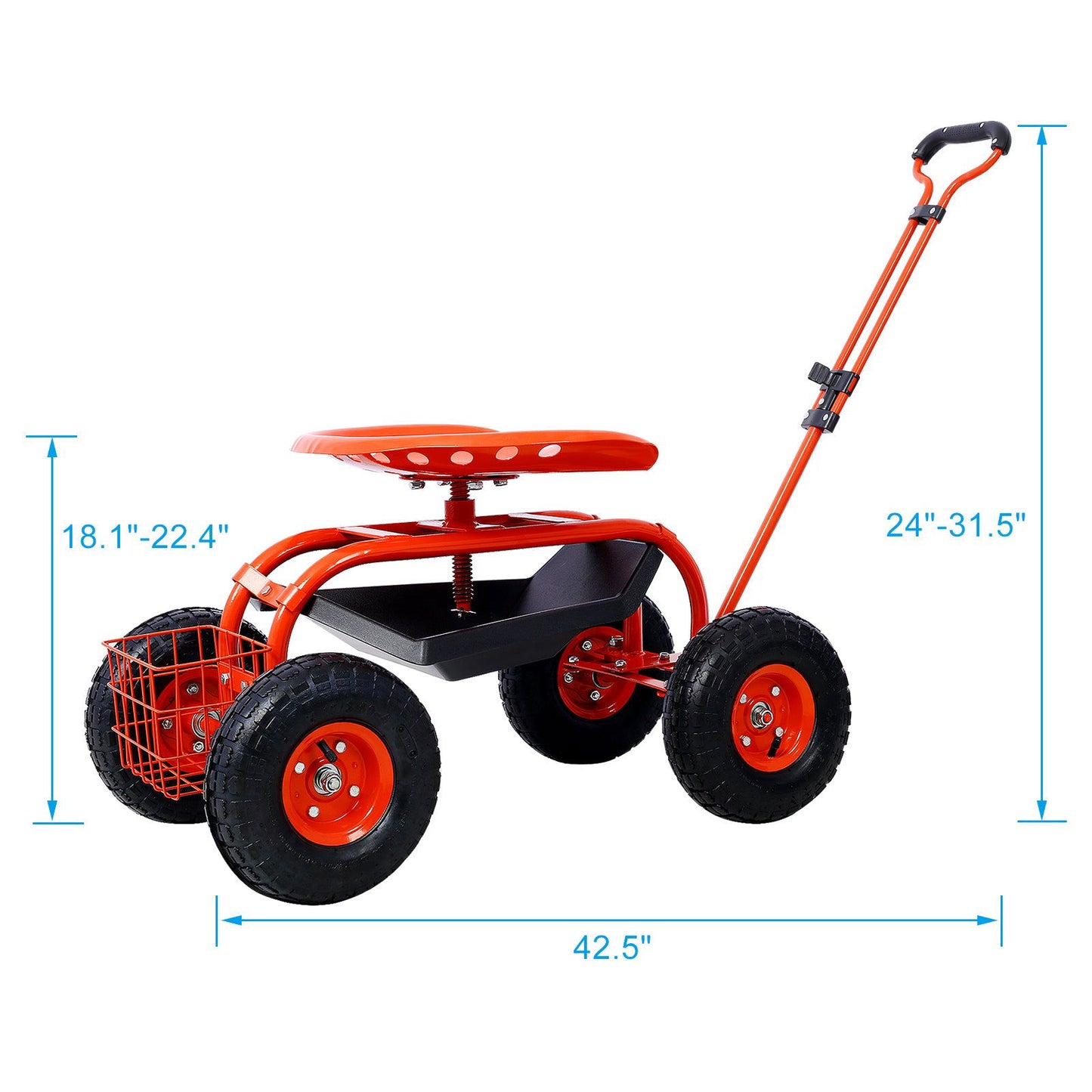 Rolling Garden Scooter Garden Cart Seat with Wheels and Tool Tray, 360 Swivel Seat,Red himalipasal