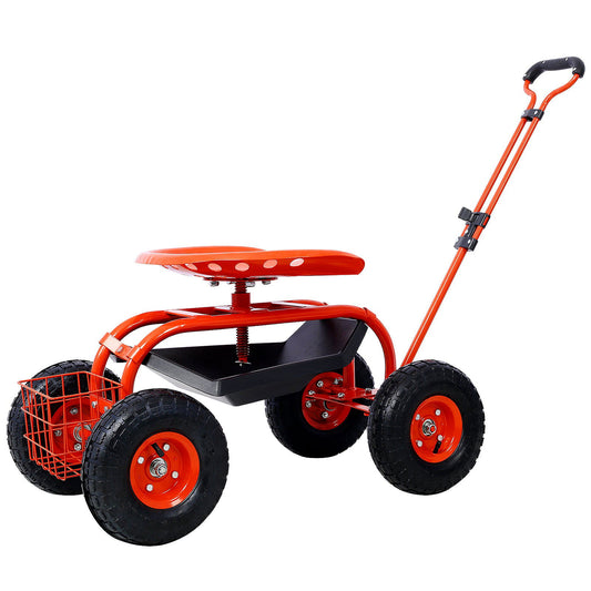 Rolling Garden Scooter Garden Cart Seat with Wheels and Tool Tray, 360 Swivel Seat,Red himalipasal