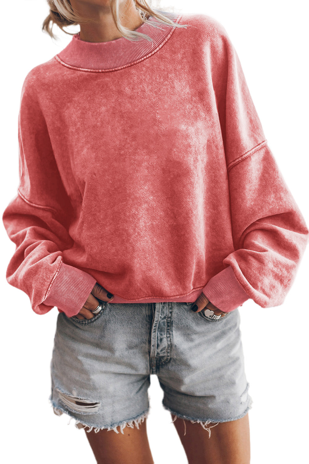 Ruby Plain Drop Shoulder Crew Neck Pullover Sweatshirt himalipasal