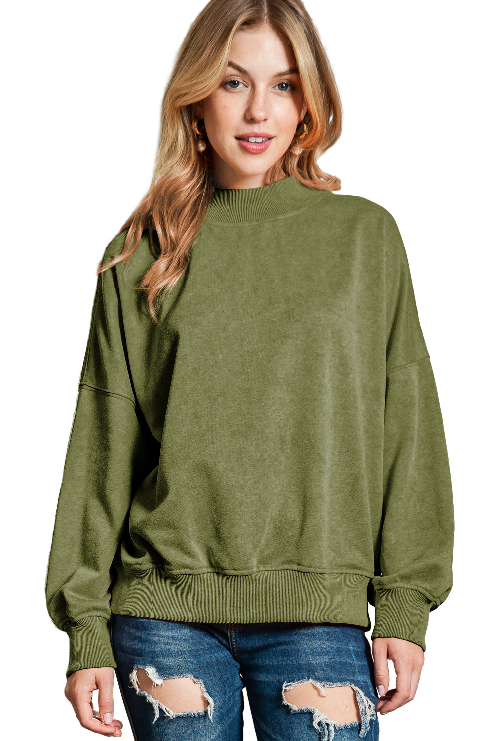 Ruby Plain Drop Shoulder Crew Neck Pullover Sweatshirt himalipasal