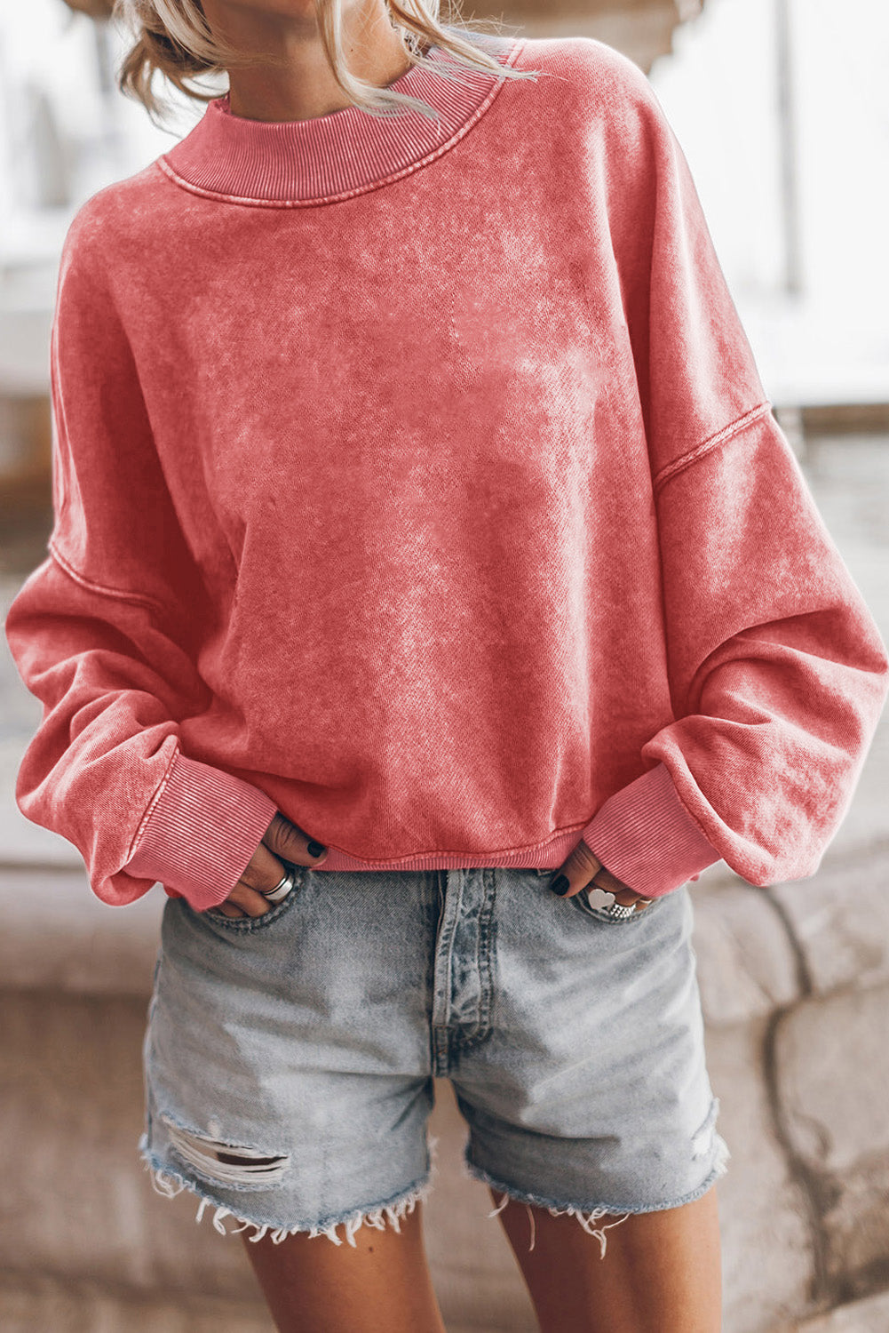 Ruby Plain Drop Shoulder Crew Neck Pullover Sweatshirt himalipasal