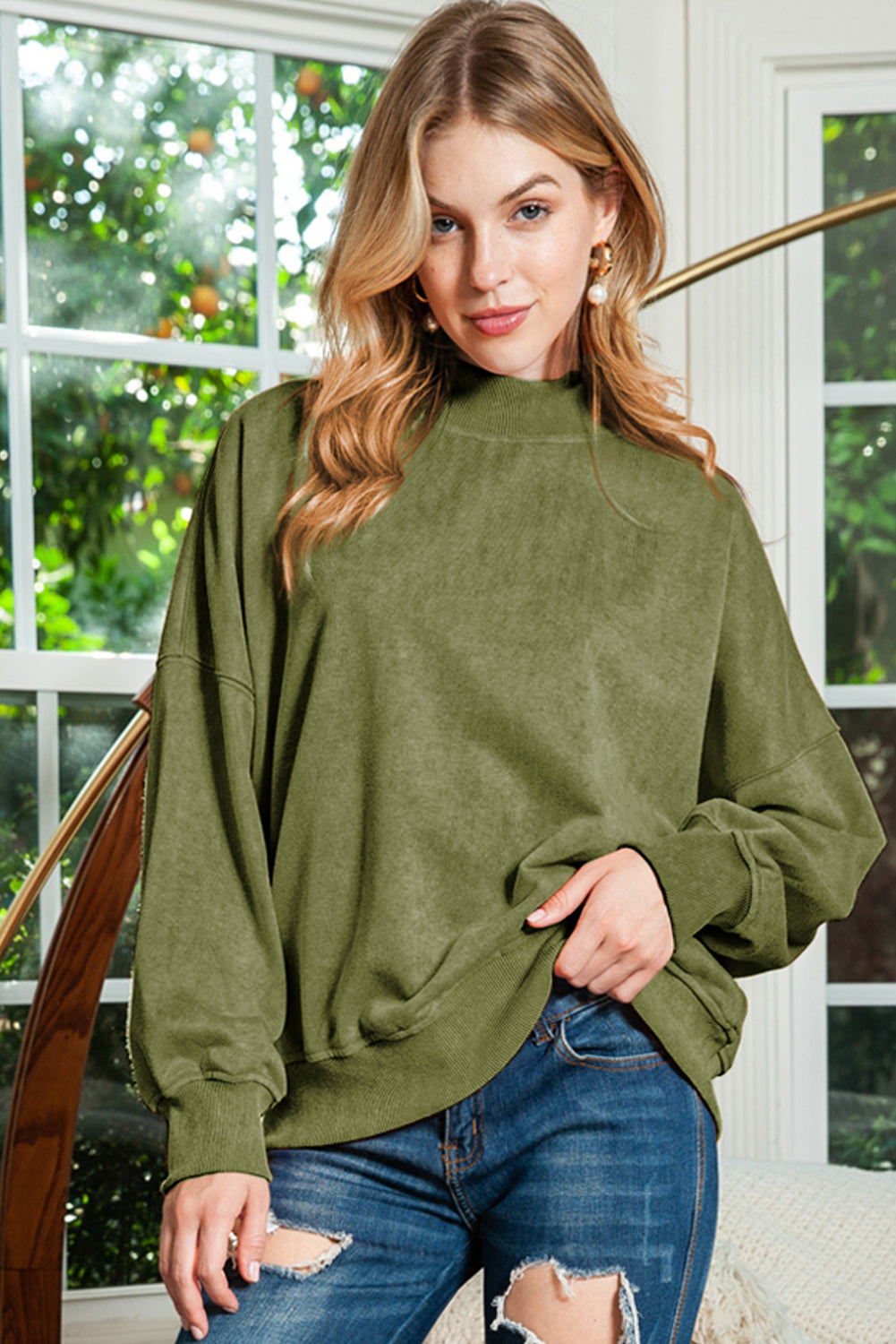 Ruby Plain Drop Shoulder Crew Neck Pullover Sweatshirt himalipasal