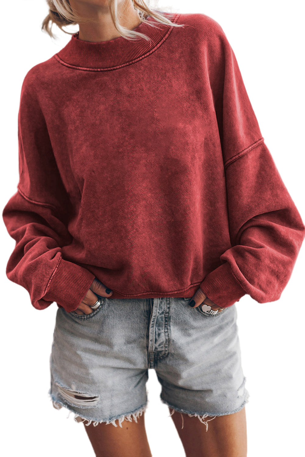 Ruby Plain Drop Shoulder Crew Neck Pullover Sweatshirt himalipasal