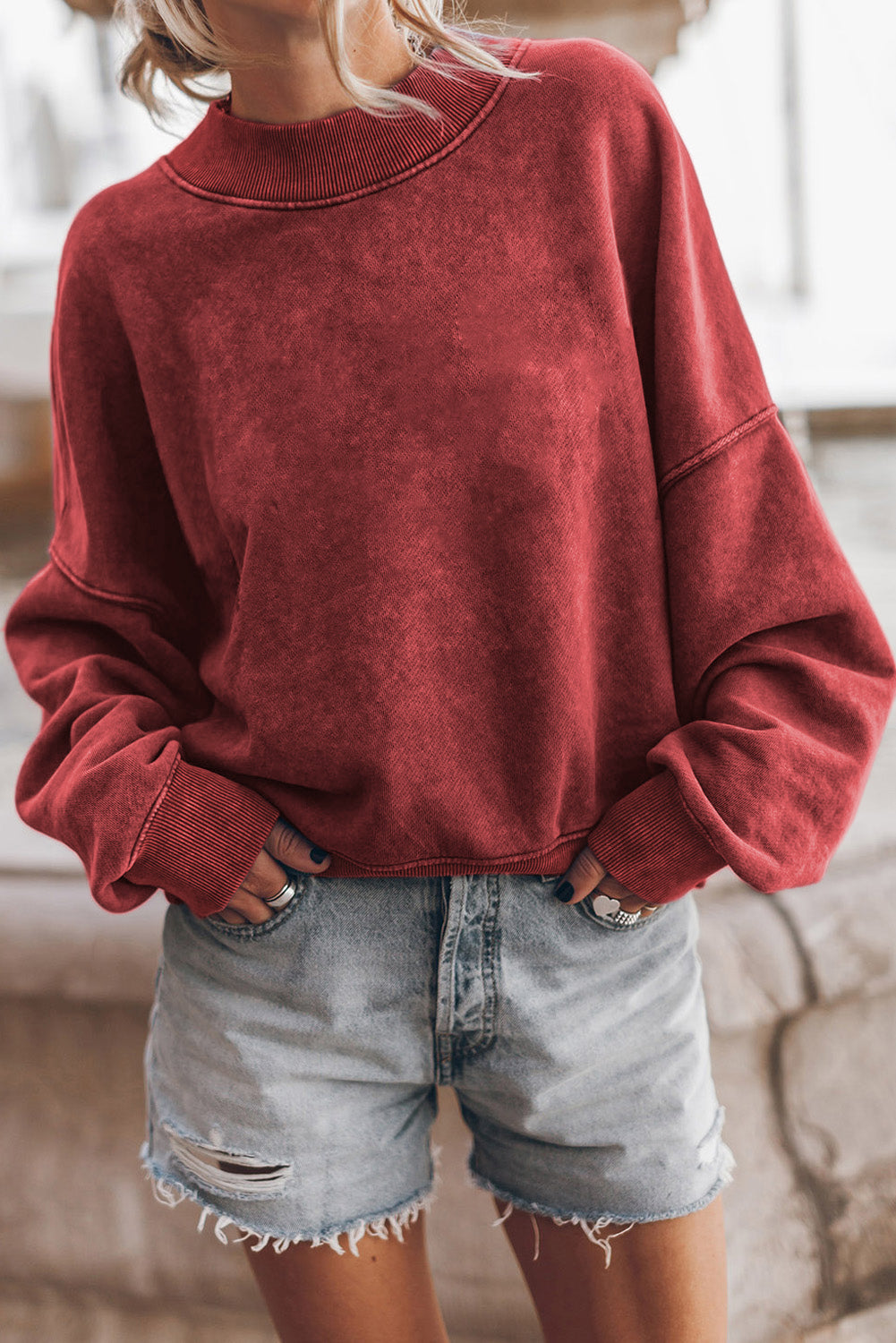 Ruby Plain Drop Shoulder Crew Neck Pullover Sweatshirt himalipasal