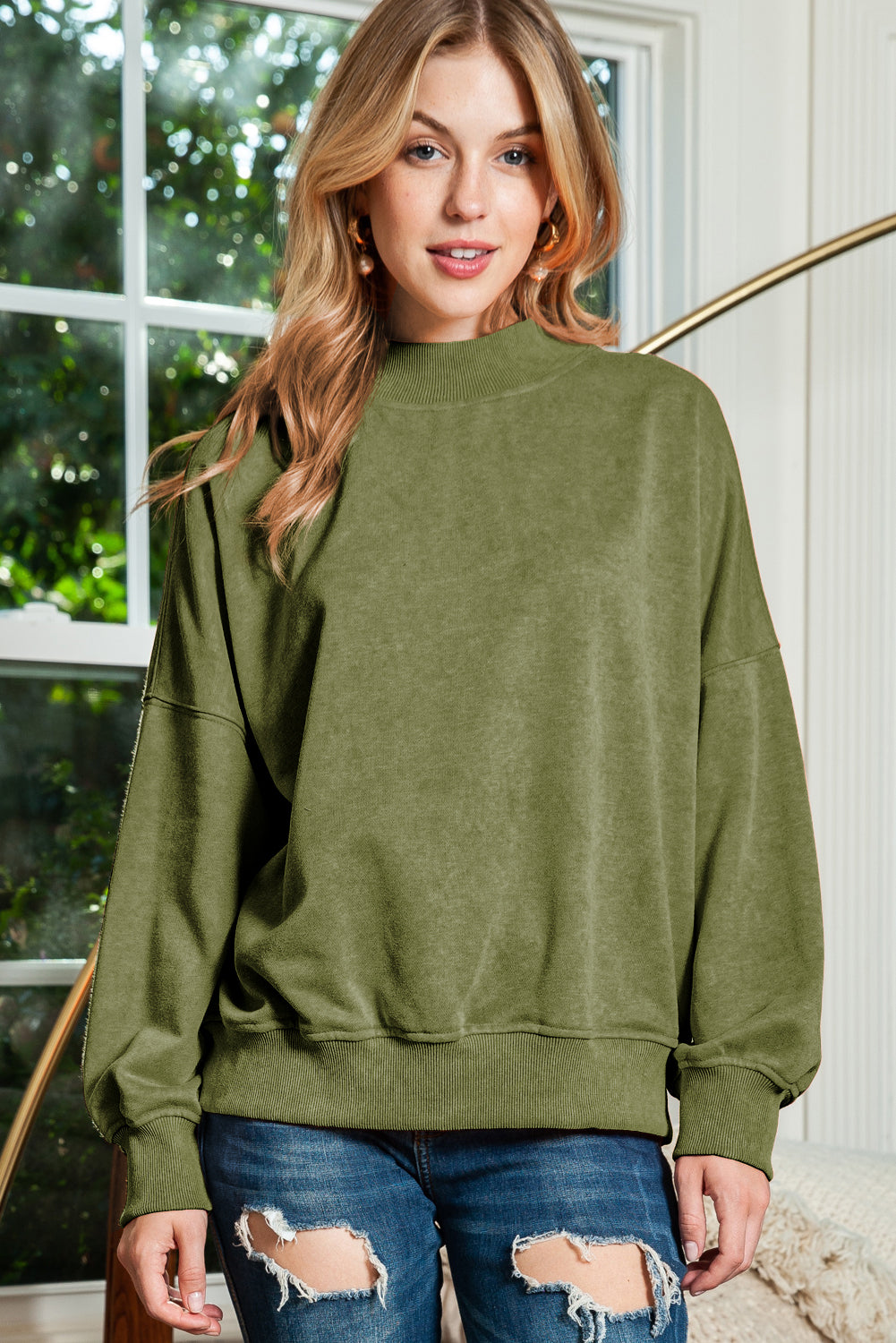 Ruby Plain Drop Shoulder Crew Neck Pullover Sweatshirt himalipasal