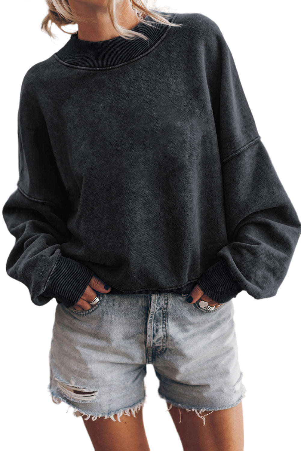 Ruby Plain Drop Shoulder Crew Neck Pullover Sweatshirt himalipasal