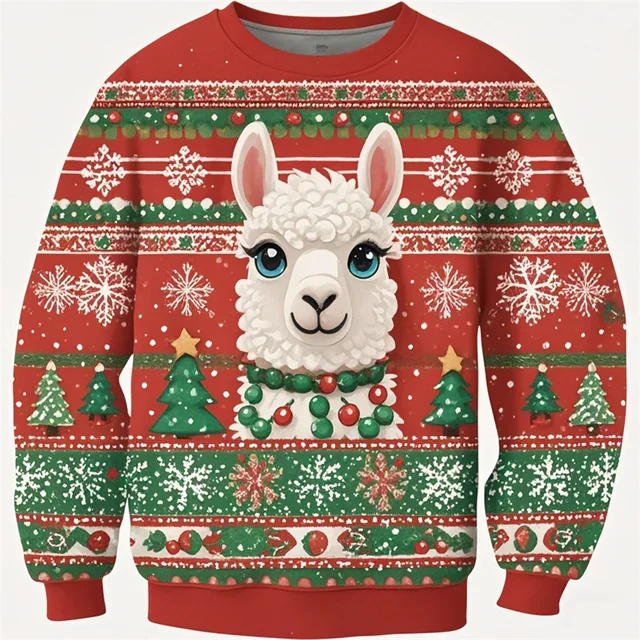 2024-2025 Cute Ugly Christmas Sweater Fashion Trend Funny Animals 3D Printed Sweatshirt