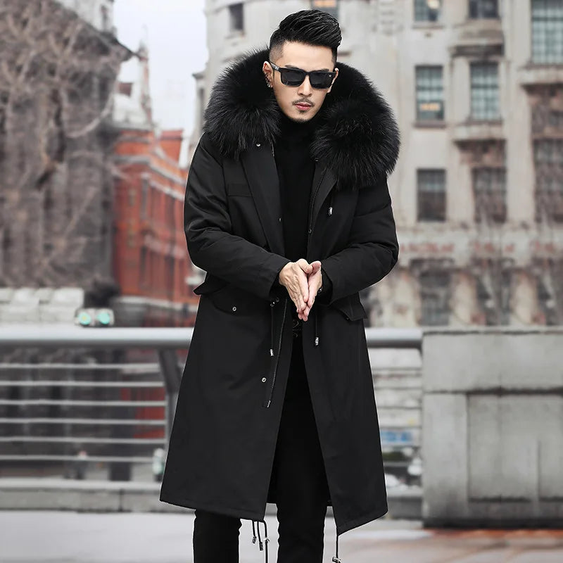 Tcyeek Fox Fur Lined Long Parka Real Fur Coat Winter Jackets for Men Clothing Coldproof Men's Coats Liner Detachable Streetwear