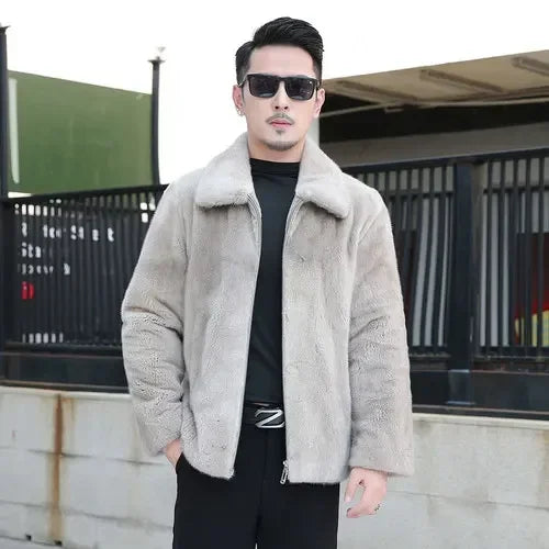 High End Mink Coat Men's Whole Mink Short Winter Jackets for Men Lapel Casual Warm Fur Clothing Male Outwears Chaquetas Hombre F