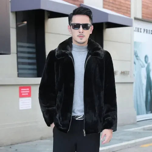 High End Mink Coat Men's Whole Mink Short Winter Jackets for Men Lapel Casual Warm Fur Clothing Male Outwears Chaquetas Hombre F