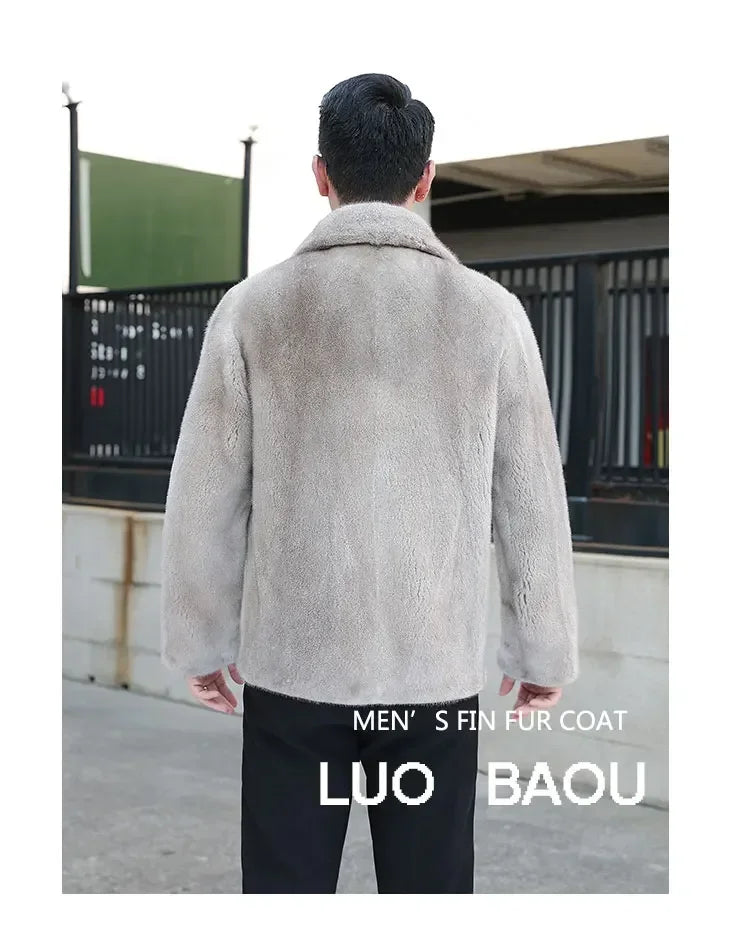 High End Mink Coat Men's Whole Mink Short Winter Jackets for Men Lapel Casual Warm Fur Clothing Male Outwears Chaquetas Hombre F