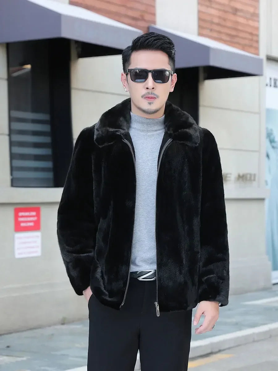 High End Mink Coat Men's Whole Mink Short Winter Jackets for Men Lapel Casual Warm Fur Clothing Male Outwears Chaquetas Hombre F