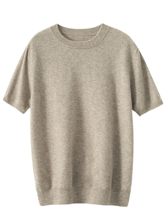 New Fashion Men 100% Cashmere Sweater Spring Summer O-Neck Short Sleeves Pullover Solid Color Knitwear Soft Casual Knitting Top