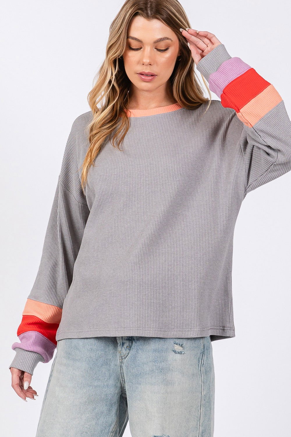 SAGE + FIG Color Block Waffle Knit T-Shirt himalipasal