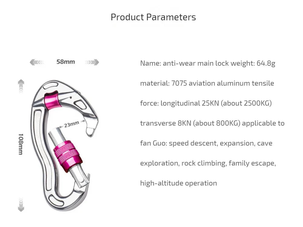 Screwgate Climbing Mountaineering Carabiner Buckle with Pulley Wheel for Tree Carving Arborist Rigging Rappelling himalipasal