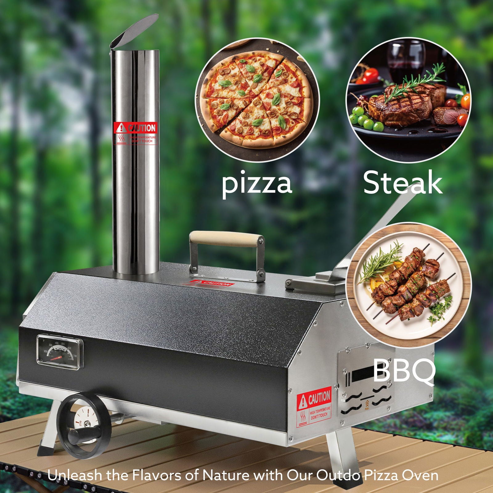 Semi-Automatic Black 12 Outdoor Pizza Oven Portable Wood Fired Pizza Oven Outdoor Cooking Pizza Maker Portable Pizza Oven for Authentic Stone Baked Pizzas himalipasal