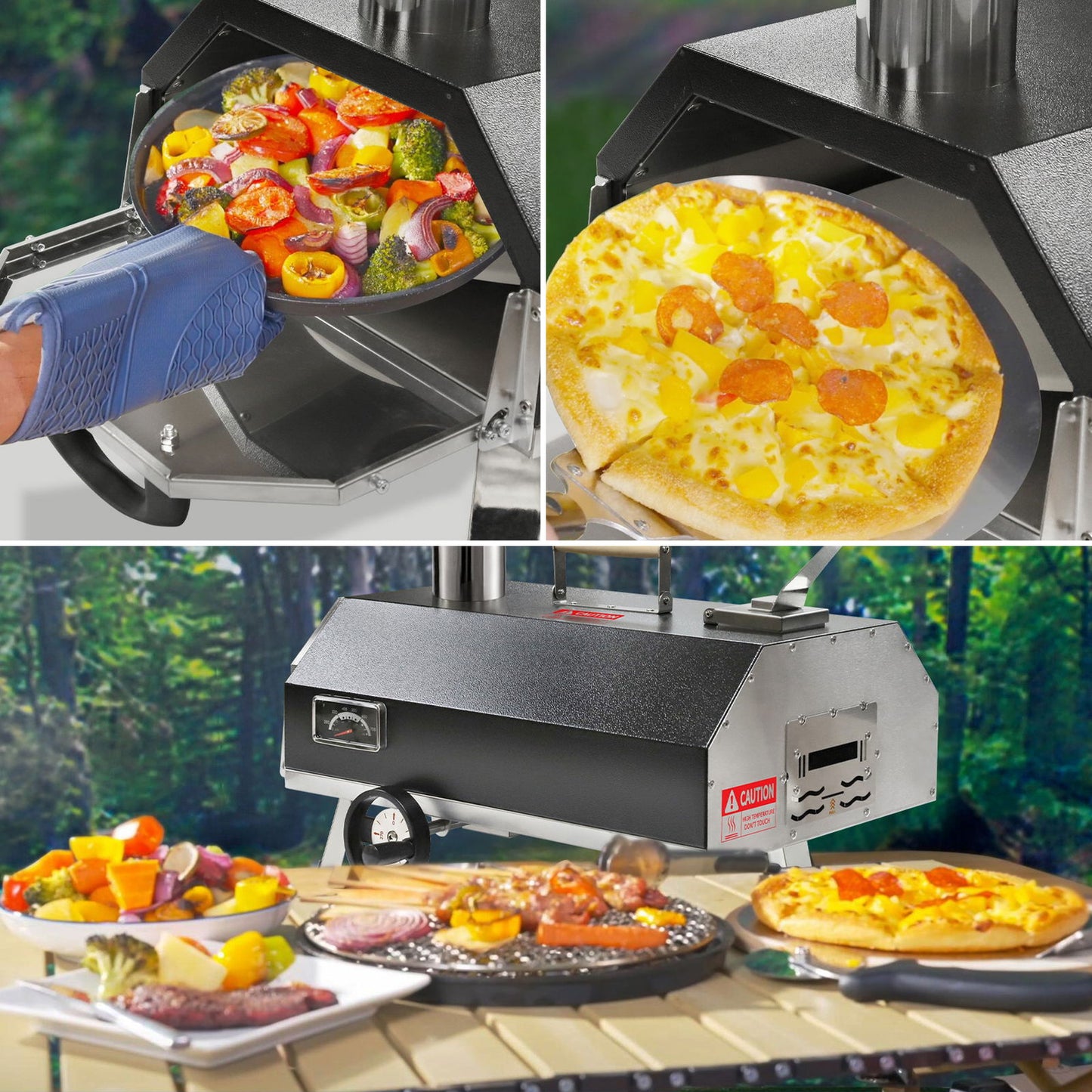 Semi-Automatic Black 12 Outdoor Pizza Oven Portable Wood Fired Pizza Oven Outdoor Cooking Pizza Maker Portable Pizza Oven for Authentic Stone Baked Pizzas himalipasal