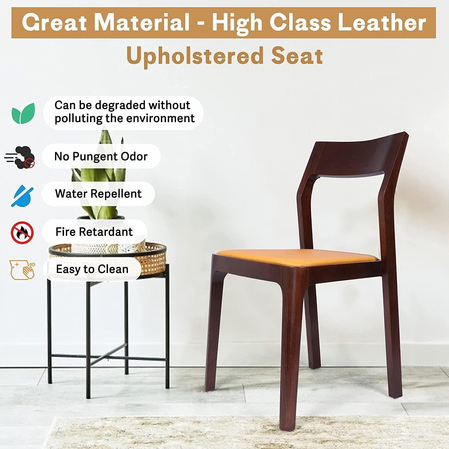 Set of 2 Dining Chair Mid Century Leather and Wood Chair for Living Room Kitchen Bedroom, High-end M himalipasal