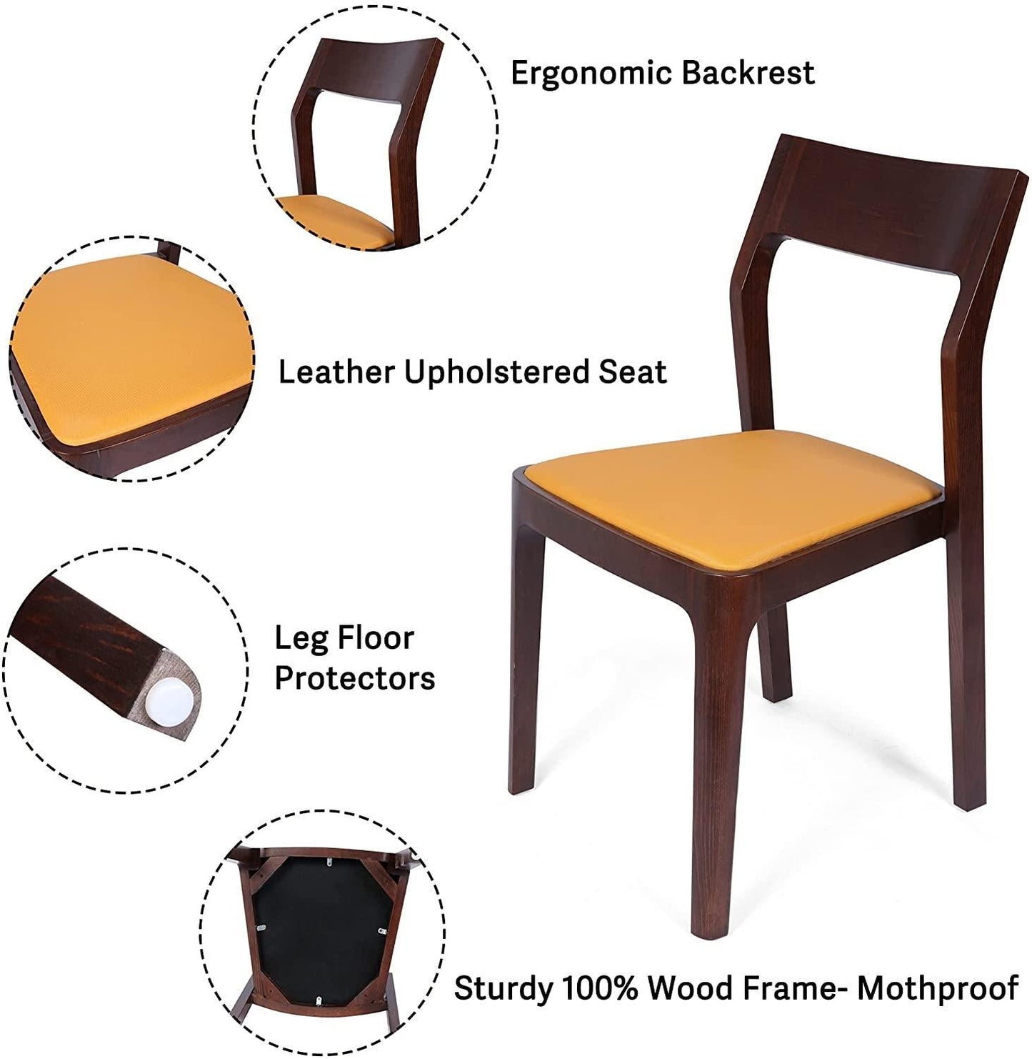 Set of 2 Dining Chair Mid Century Leather and Wood Chair for Living Room Kitchen Bedroom, High-end M himalipasal