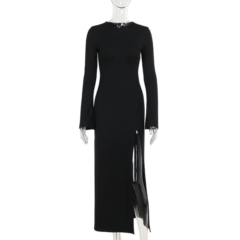 green emerald velvet dress Sexy Slit Micro Pull Long Sleeved Collar Dress Women Socialite Fashionable  Elegant Slim Fit Sheath Dress