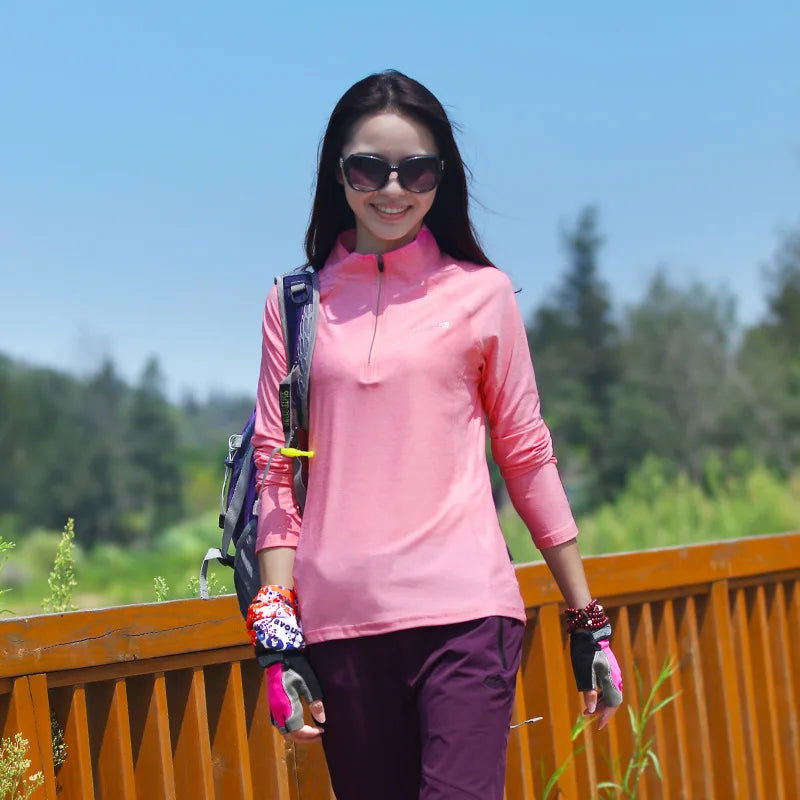 Shirt Outdoor Women Stand-up Collar T-shirt Breathable Quick-drying Thin Long-sleeved Elastic Top Sports Mountaineering Clothing himalipasal