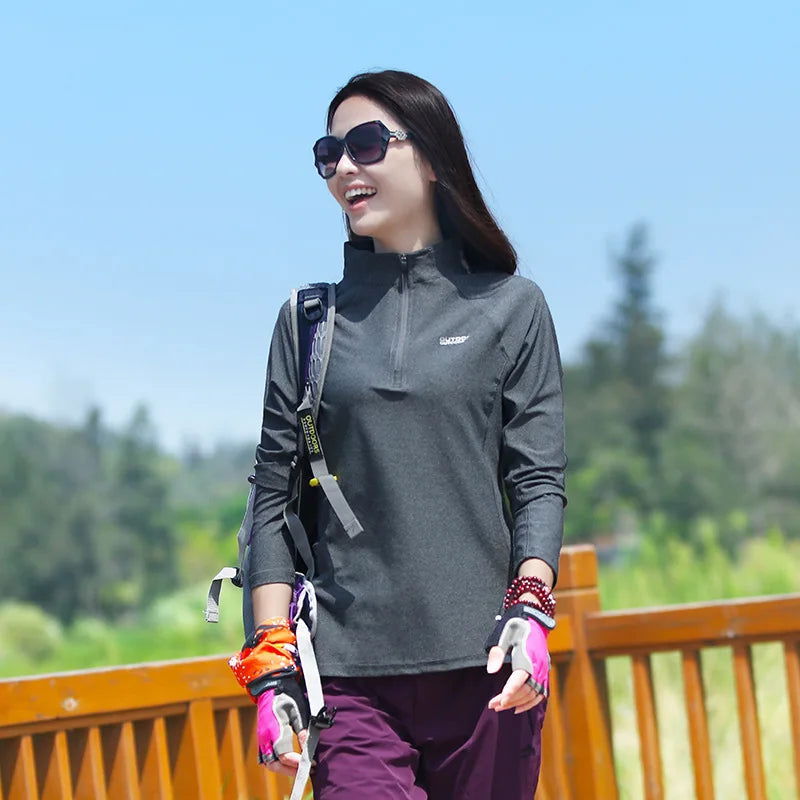 Shirt Outdoor Women Stand-up Collar T-shirt Breathable Quick-drying Thin Long-sleeved Elastic Top Sports Mountaineering Clothing himalipasal