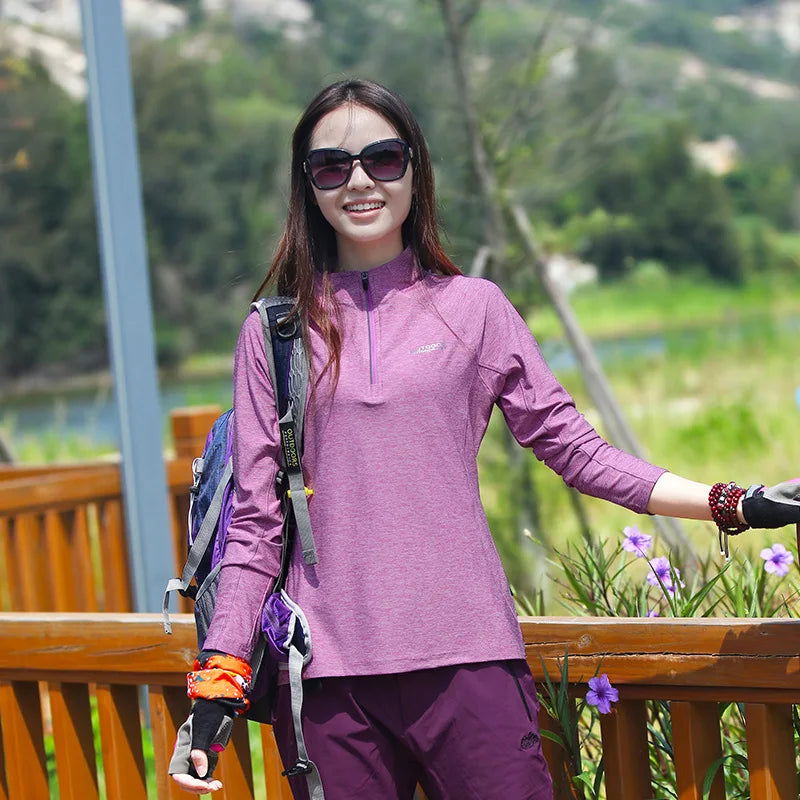 Shirt Outdoor Women Stand-up Collar T-shirt Breathable Quick-drying Thin Long-sleeved Elastic Top Sports Mountaineering Clothing himalipasal