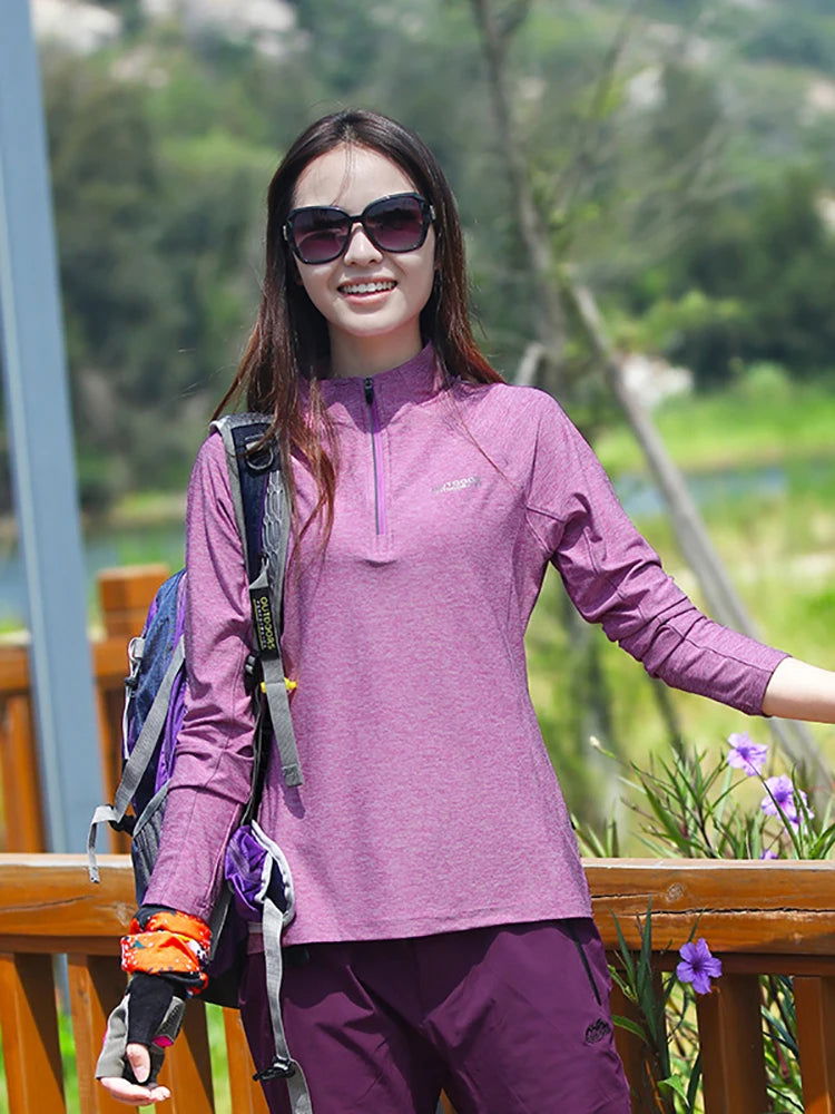 Shirt Outdoor Women Stand-up Collar T-shirt Breathable Quick-drying Thin Long-sleeved Elastic Top Sports Mountaineering Clothing himalipasal