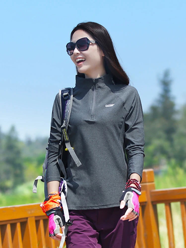 Shirt Outdoor Women Stand-up Collar T-shirt Breathable Quick-drying Thin Long-sleeved Elastic Top Sports Mountaineering Clothing himalipasal