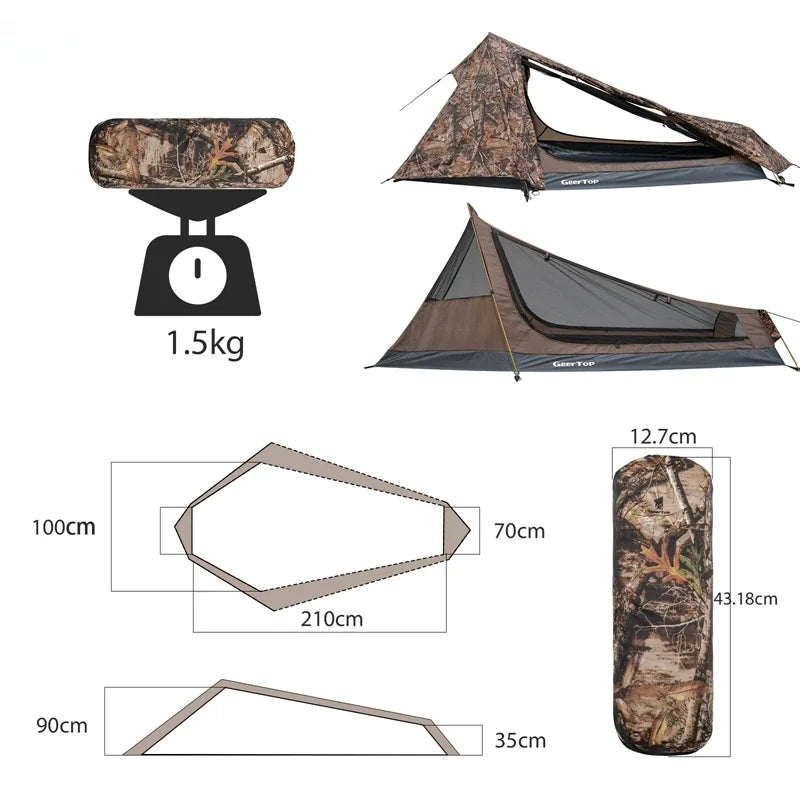 Single Person Camouflage Green Hiking Tent Outdoor Camping Sports Equipment Waterproof Pyramid Mountaineering Aluminum Pole himalipasal