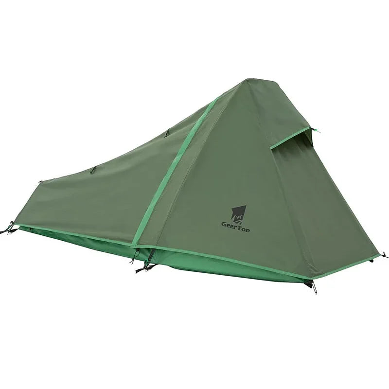 Single Person Camouflage Green Hiking Tent Outdoor Camping Sports Equipment Waterproof Pyramid Mountaineering Aluminum Pole himalipasal