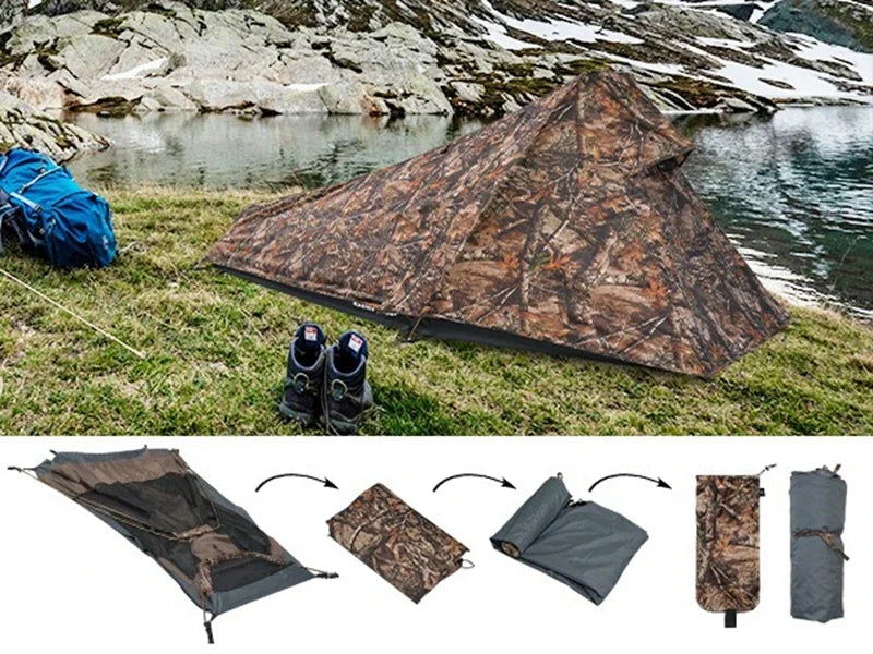 Single Person Camouflage Green Hiking Tent Outdoor Camping Sports Equipment Waterproof Pyramid Mountaineering Aluminum Pole himalipasal