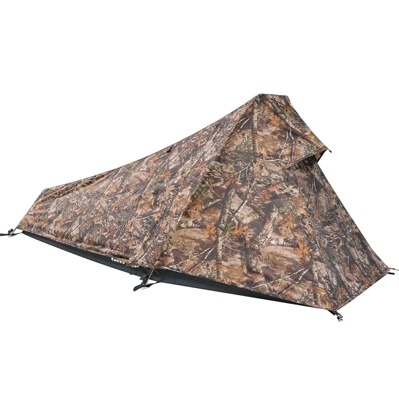 Single Person Camouflage Green Hiking Tent Outdoor Camping Sports Equipment Waterproof Pyramid Mountaineering Aluminum Pole himalipasal