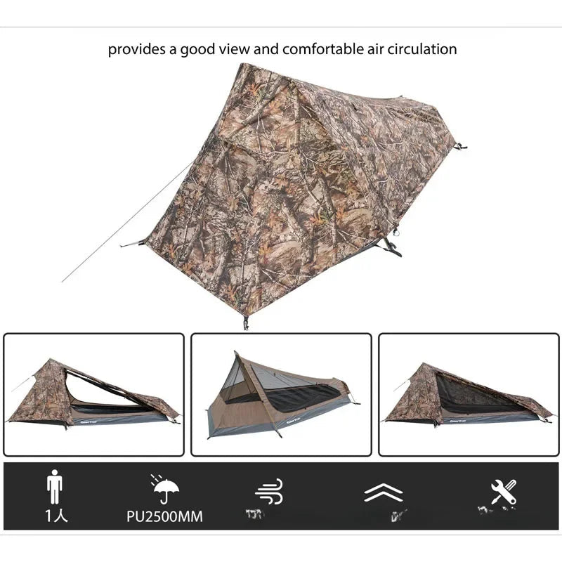 Single Person Camouflage Green Hiking Tent Outdoor Camping Sports Equipment Waterproof Pyramid Mountaineering Aluminum Pole himalipasal