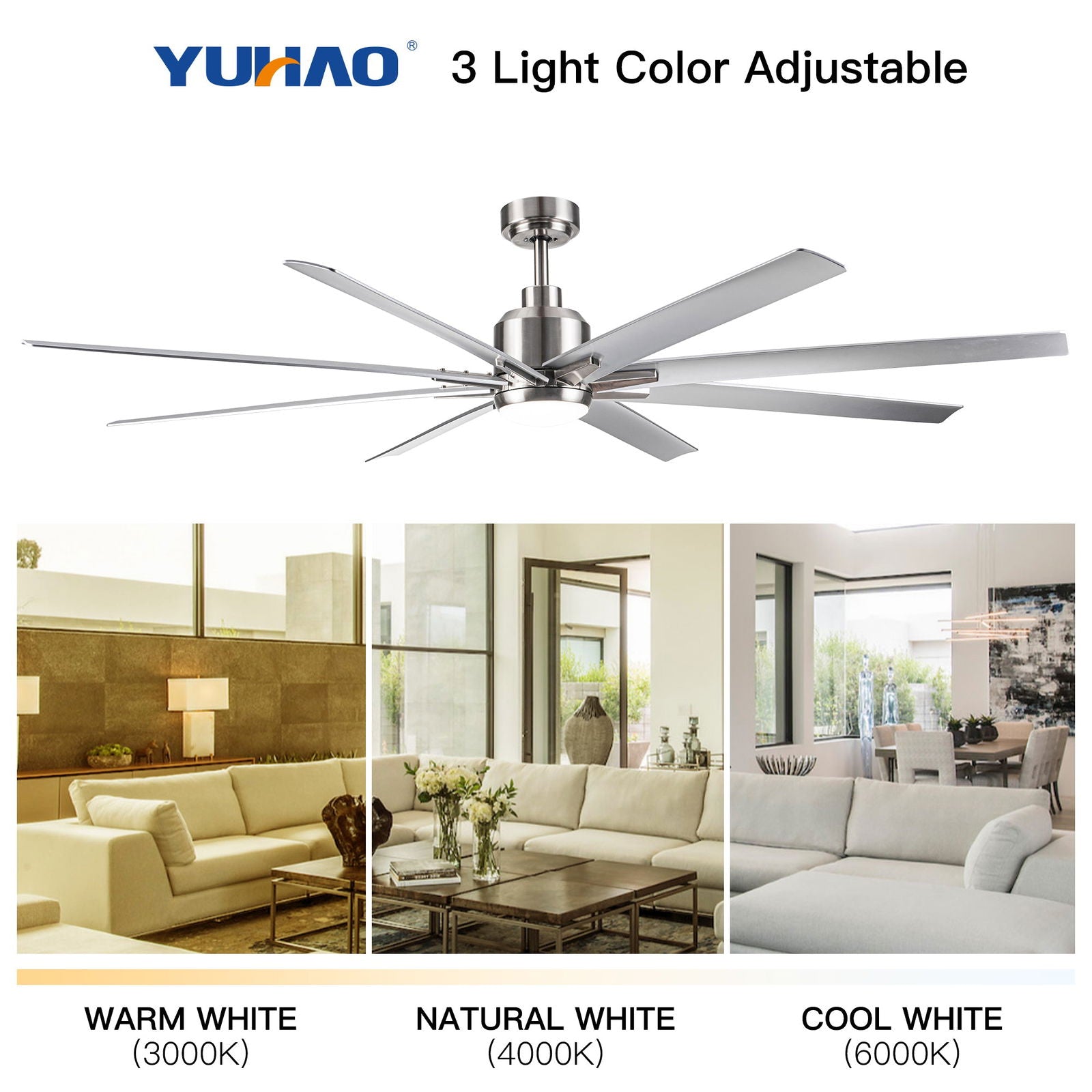 Smart 72" Integrated LED Ceiling Fan with Silver Blades in Brushed Nickel Finish himalipasal