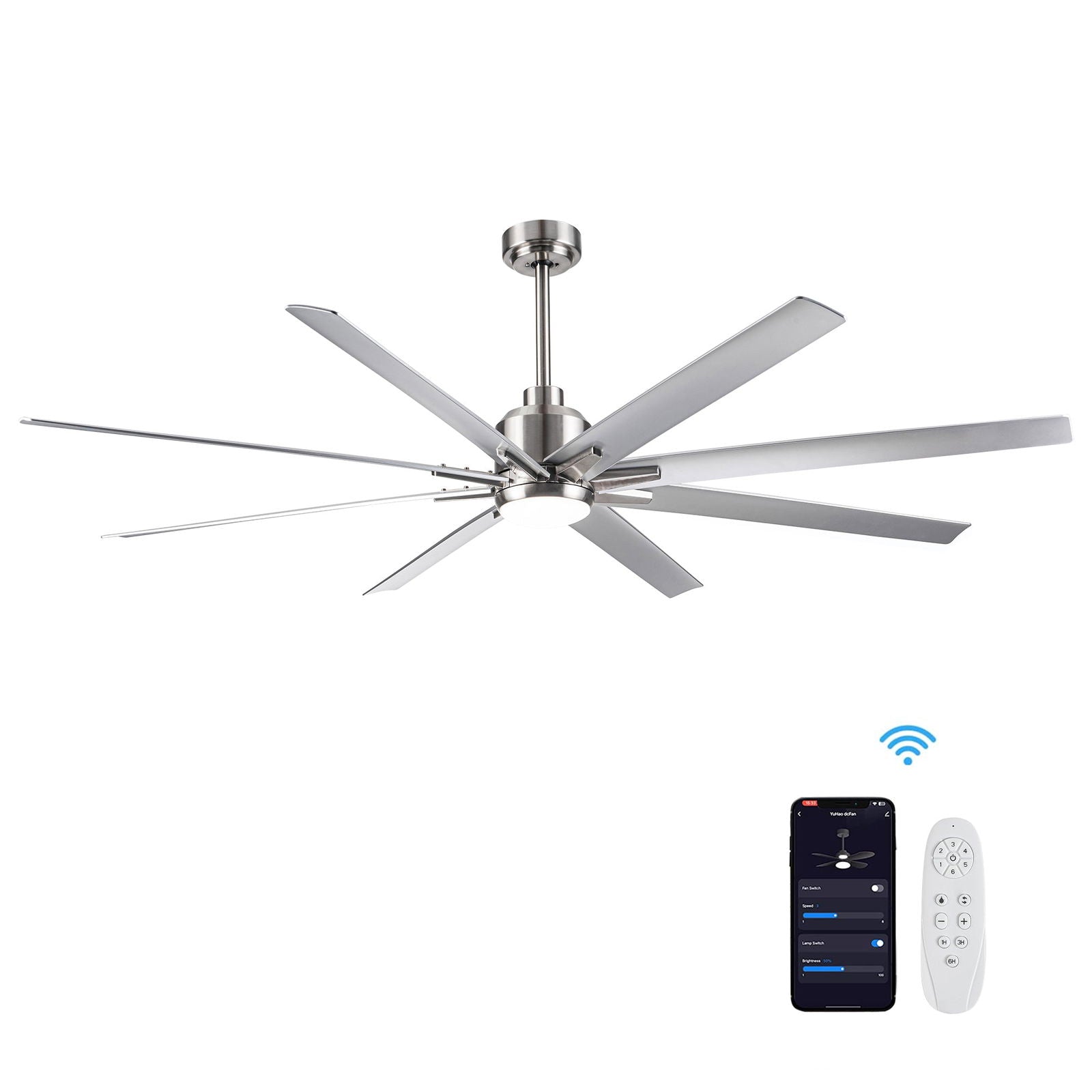 Smart 72" Integrated LED Ceiling Fan with Silver Blades in Brushed Nickel Finish himalipasal